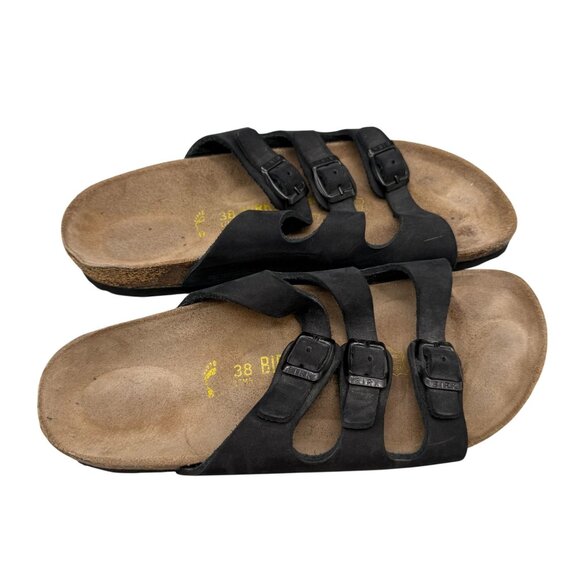 Birkenstock Florida Soft Footbed Oiled Leather Slides Sandals Womens 38 Black - Picture 1 of 6